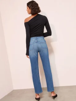 Friends Like These Ankle Straight Leg Jeans Mid Blue New