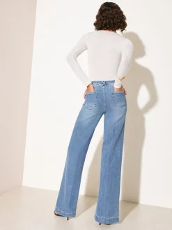 Friends Like These Petite Pocket Tailored Wide Leg Jeans Mid Blue Denim Discount