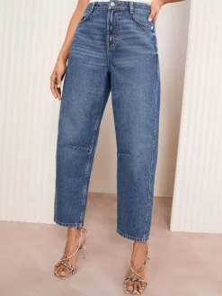 Friends Like These Denim Barrel Jeans Mid Blue Discount