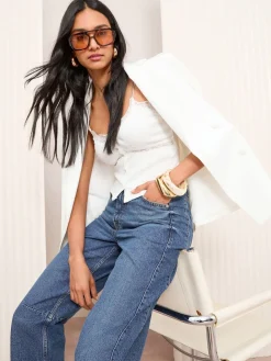 Friends Like These Denim Barrel Jeans Mid Blue Discount