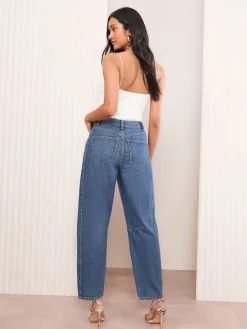 Friends Like These Denim Barrel Jeans Mid Blue Discount