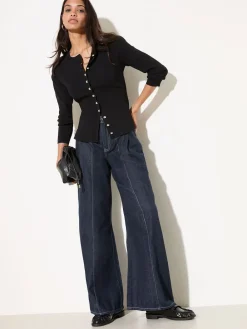 Friends Like These Mid Wash Pleat Relaxed Wide Leg Jeans Online