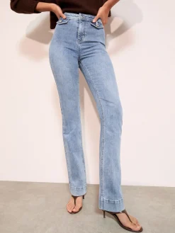 Friends Like These Mid Wash High Waist Pocket Flare Jeans Clearance