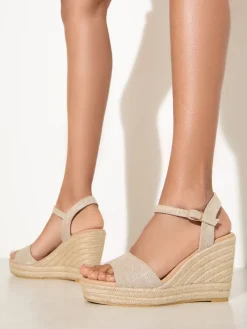 Friends Like These Wide Fit Faux Suede Slingback Peep Toe Espadrille Wedge Sandals Natural