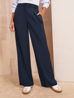 Friends Like These Navy Blue Premium Elastic Back Tailored Wide Leg Trousers Best