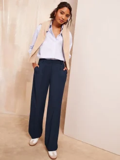 Friends Like These Navy Blue Premium Elastic Back Tailored Wide Leg Trousers Best