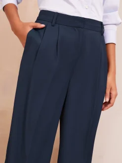 Friends Like These Navy Blue Premium Elastic Back Tailored Wide Leg Trousers Best