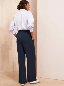 Friends Like These Navy Blue Premium Elastic Back Tailored Wide Leg Trousers Best