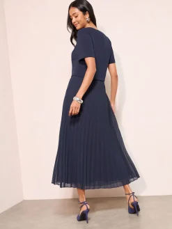 Friends Like These Petite Button Down 2-In-1 Pleated Dress Navy Blue Clearance