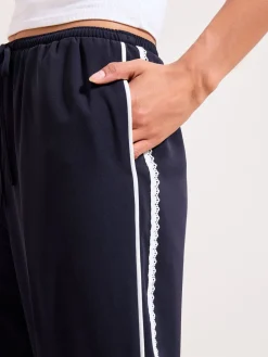 Friends Like These Crochet Trim Wide Leg Trousers Navy New