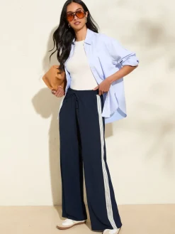 Friends Like These Navy Crinkle Jersey Wide Leg Trousers Outlet