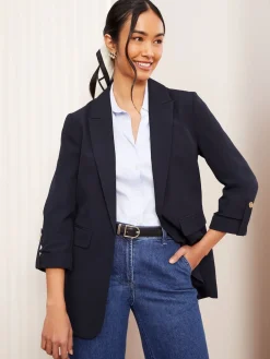 Friends Like These Navy Edge to Edge Tailored Sleeve Detail Blazer Clearance