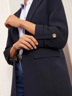 Friends Like These Petite Edge to Edge Tailored Sleeve Detail Blazer Navy Hot