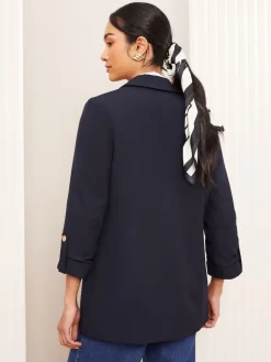 Friends Like These Petite Edge to Edge Tailored Sleeve Detail Blazer Navy Hot