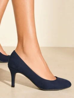 Friends Like These Standard Fit Low Stiletto Heel Round Toe Faux Suede Court Shoes Navy Online