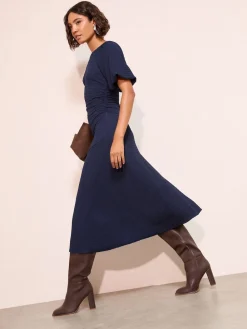 Friends Like These Textured Balloon Sleeve Midi Dress Navy Best