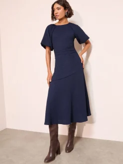 Friends Like These Textured Balloon Sleeve Midi Dress Navy Best