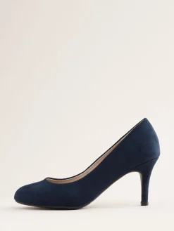 Friends Like These Wide Fit Low Stiletto Heel Round Toe Faux Suede Court Shoes Navy Hot