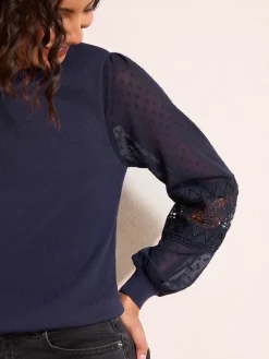 Friends Like These Woven Sleeve Knitted Top Navy