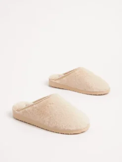 Friends Like These Supersoft Embroidered Tape Faux Fur Nightwear Mule Slippers Neutral Best
