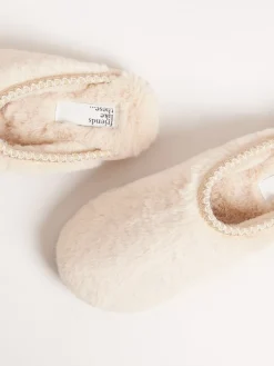 Friends Like These Supersoft Embroidered Tape Faux Fur Nightwear Mule Slippers Neutral Best