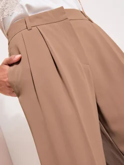 Friends Like These Petite Premium Elastic Back Tailored Wide Leg Trousers Neutral Latte Discount
