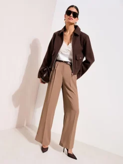 Friends Like These Neutral Latte Premium Elastic Back Tailored Wide Leg Trousers