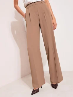 Friends Like These Neutral Latte Premium Elastic Back Tailored Wide Leg Trousers