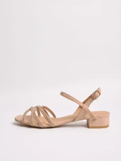 Friends Like These Nude Wide Fit Low Block Heel Diamante Occasion Sandals Online