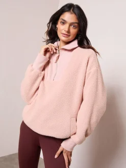 Friends Like These Half Zip Borg Fleece Sweatshirt Pink New