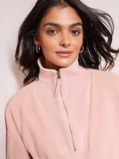 Friends Like These Half Zip Borg Fleece Sweatshirt Pink New