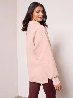 Friends Like These Half Zip Borg Fleece Sweatshirt Pink New