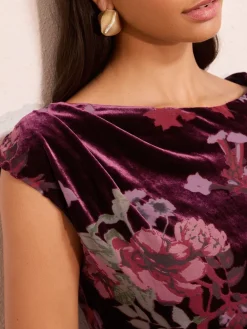 Friends Like These Red Floral Devore Assymetric Short Sleeve Blouse Discount