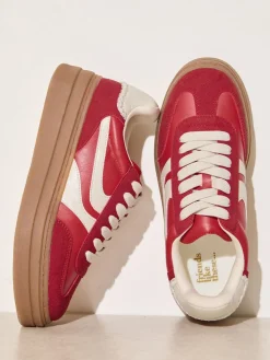 Friends Like These Standard Fit Chunky Platform Gumsole Lace Up Casual Trainers Red New