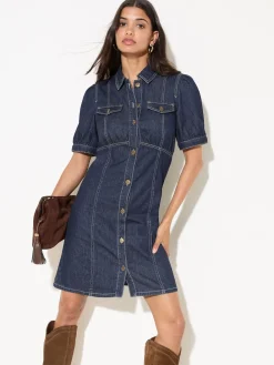 Friends Like These Rinse Wash Denim Seamed Detail Mini Dress Outlet