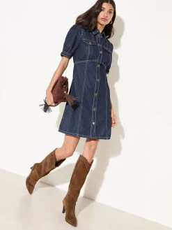 Friends Like These Rinse Wash Denim Seamed Detail Mini Dress Outlet