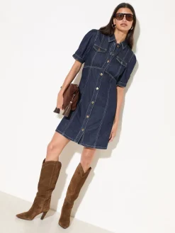Friends Like These Rinse Wash Denim Seamed Detail Mini Dress Outlet
