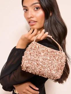 Friends Like These Sequin Top Handle Bag Rose Gold Clearance
