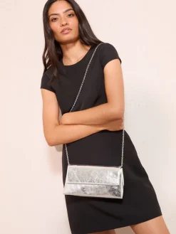 Friends Like These Gold Foldover Clutch Bag Silver