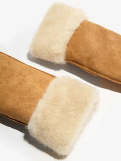Friends Like These Tan Brown Cosy Faux Suede and Fur Mittens Gloves Sale