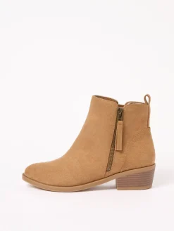 Friends Like These Standard fit Mid Block Heel Side Zip Faux Suede Cuban Boots Tan Brown Discount
