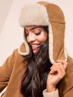Friends Like These Tan Brown Cosy Faux Suede and Fur Trapper Hat Hot