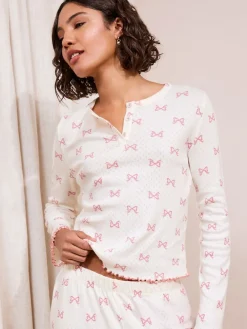Friends Like These White/Pink Bow Pointelle Wide Leg Pyjamas Discount