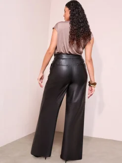 Friends Like These X Lucy Mecklenburgh Curve Faux Leather Tailored Wide Leg Trousers Black Outlet