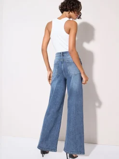 Friends Like These X Lucy Mecklenburgh Mid Blue Everyday Wide Leg Jeans