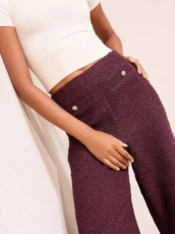 Friends Like These X Lucy Mecklenburgh Burgandy Boucle Wide Leg Trousers Clearance