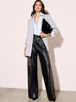Friends Like These X Lucy Mecklenburgh Faux Leather Tailored Wide Leg Trousers Black Sale