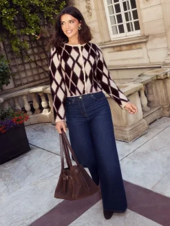 Friends Like These X Lucy Mecklenburgh Burgundy Brushed Argyle Cardigan Discount