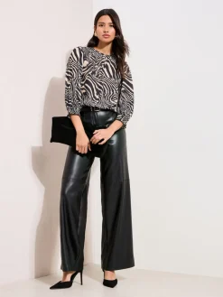 Friends Like These 3/4 Sleeve Shirred Cuff Blouse Zebra Print