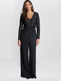 Gina Bacconi Allegra Sequin Crepe Black Jumpsuit